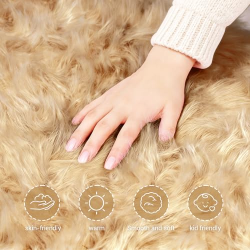 Tapete suave sintético de peluche 2 x 3 pies beige miniatura 5