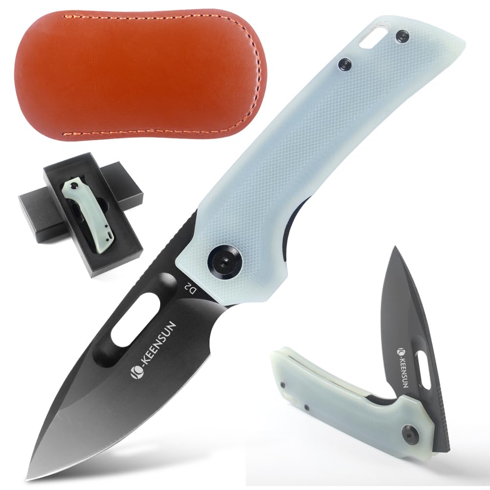 KEENSUN Pocket Folding Knife - Light Green G10 Handle & D2 Steel Blade,Tactical EDC Knife with Flipper/Thumb Stud Assisted Opening, Liner Lock & Pocket Clip | Ideal for Camping, Hunting, Hiking, Indoor & Outdoor Activities