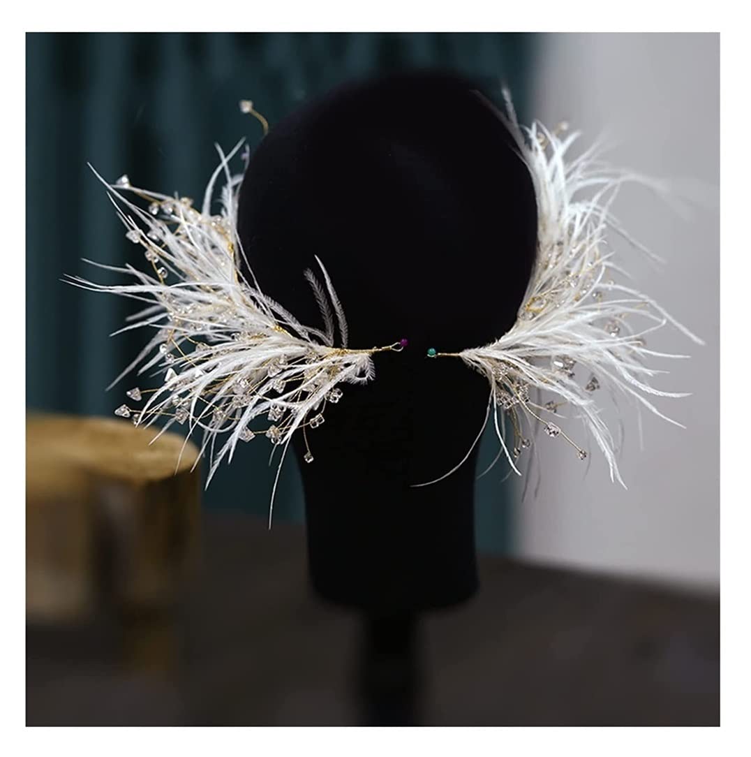 Gumki do Włosów Bridal Vintage Klips Do Włosów Pin Crystal White Feather 20s Headpiece Prom Party Ogonem Elastyczne
