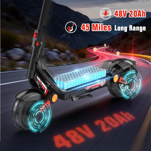 3000W Dual Motor Electric Scooter for Adults – 35MPH Top Speed, 45Miles Long Range, Foldable Off-Road/Commuter E-Scooter with 10 Inch Highways Tires, Dual Shock Absorption
