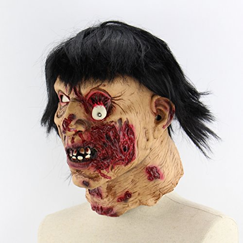 2018 Scary Halloween Mask,Realistic Clown Halloween Face Masks With Hair For Adults And Man,Halloween Masquerade Cosplay Costume Mask. (Black Hair Zombie) #TOP2