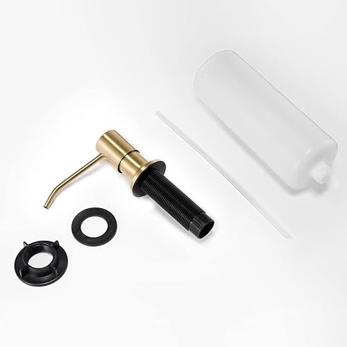 Miniatura 6 de FORIOUS Dispensador de jabón dorado cepillado para fregadero de cocina con botella de 18 onzas, dispensador de loción integrado desde la parte