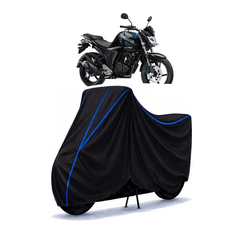 Image of Bike Cover Compatible with Yamaha Fazer-FI | Water Resistant Universal Motorcycle Rain Cover | Heavy Duty UV, Dust & Scratch Protection | Indoor Outdoor All Weather | Black Blue Piping with Elastic