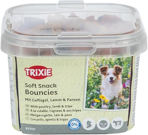 Trixie Soft Snack Bouncies | 140 g | Bocconcini per cani piccoli e cuccioli | Con gustoso pollo, agnello e trippa | Bocconcini piccoli e morbidi senza zuccheri aggiunti