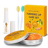 HAIOLORPRO 4PCS Turmeric Lip Scrub and Turmeric Lip Balm with Brush Set, Natural Lip Scrubber Exfoliator for Dry, Dull, Chapped, Dark lips, Reduces Fine Lines, Deeply Hydrates and Moisturizes