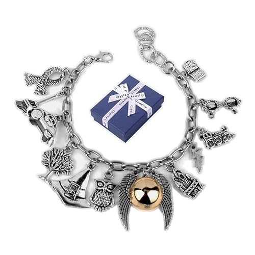 Jrzyhi Goldener Schnatz Armband Harry Armbänder mit Flügeln Glocken Glöckchen Anhänger Eulen Besen Sprechender Hut für Halloween Valentinstag Geburtstagsgeschenke Fans Cover