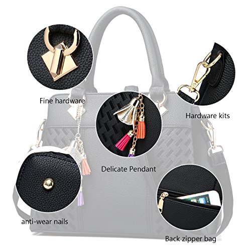 Womens Purses and Handbags Ladies Designer Satchel Tote Bag Shoulder Bags, Black