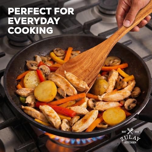 Image of Zulay Kitchen 12-Piece Teak Wooden Utensils for Cooking - Natural Teak Utensil Set with Premium Gift Box - Non-Stick Wooden Spoons for Cooking - Kitchen Gift Set - Comfortable Grip Wooden Utensil Set