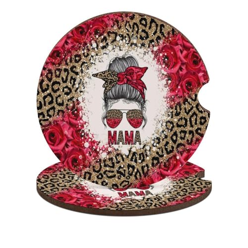 Portavasos para auto con diseño de leopardo y rosas, 2 piezas
