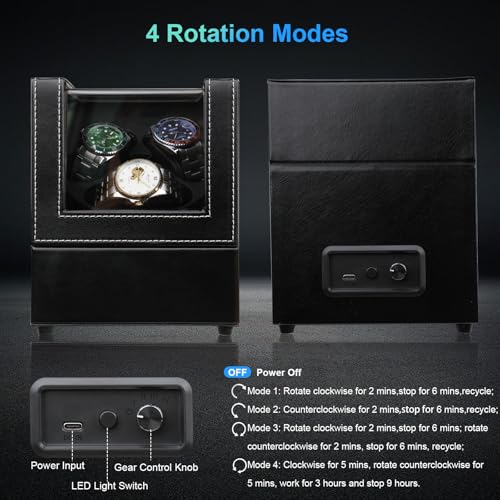 Image of J&T Technology Watch Winder for Automatic Watches,Automatic Watch Winder with LED Light,Rotating Watch Case with Japanese Quiet Motor,4 Rotation Modes,USB Type C
