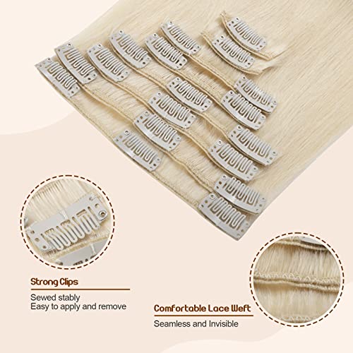 TESS Clip in Hair Extensions Real Human Hair Blonde Remy Seamless 8 Pieces Straight Short for Women/Girls (#60 Platinum Blonde - Image 3