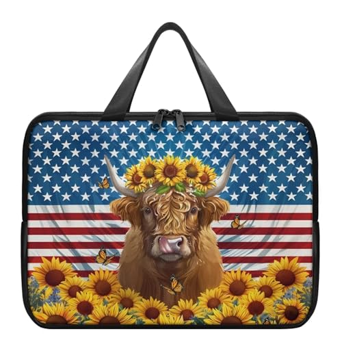 Pzuqiu American Sunflower Yak Laptop Bag with Handle Shockproof Computer Cover Compatible with 10-17 Inch Tablet Travel Carrying Case Protective Laptop Briefcase, 15 Inch