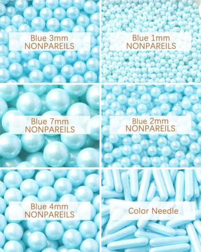 Image of Sprinkles for Baking Edible Sugar Confetti 10.8oz, Nonpareils & Sugar Pearls - Six Pearl Sprinkles Mix Cake Decorations, Cookies, Cupcakes, Dessert Toppings (Spring Pastel Colors) Blue