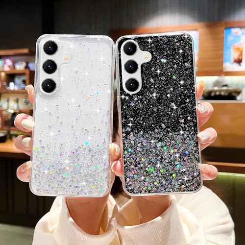 Image of VONZEE Glitter Case Compatible for Samsung M54 5G, Non Moving Glitter Stars Cover Soft TPU + Hard PC Bumper Bling Cover for Women Girls Protective Shockproof Phone Case (Black)