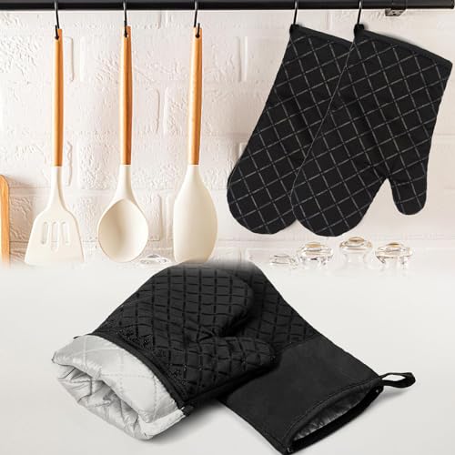1 Pair Oven Gloves, Heat Resistant Silicone Oven Gloves Non-Slip Kitchen Oven Mitts, BBQ Accessories for Barbecue Grilling Pizza Microwave, for Grilling/Cooking/Baking/Barbecue (Black) - Image 6