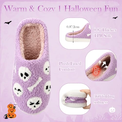 Halloween Slippers for Women Men Spooky Slides Soft Plush Warm Fuzzy Slippers Slip-on House Shoes Gifts for Bedroom Indoor Outdoor3