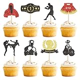 Ercadio 32 Pack Boxing Player Cupcake Toppers Black Red Glitter Boxing Gloves Cupcake Picks Boxer Gym Theme Baby Shower Birthday Party Cake Decorations Supplies