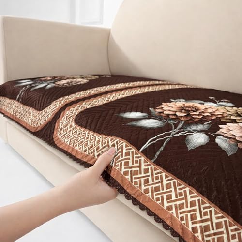 Image of Homerz 'Brooklyn Series' Premium Sofa Cover | Quilted Floral Design | Non-Slip Washable Sofa Protector | Soft Anti Slip Fabric (Brown, 2 Seater, Only Seat Cover)