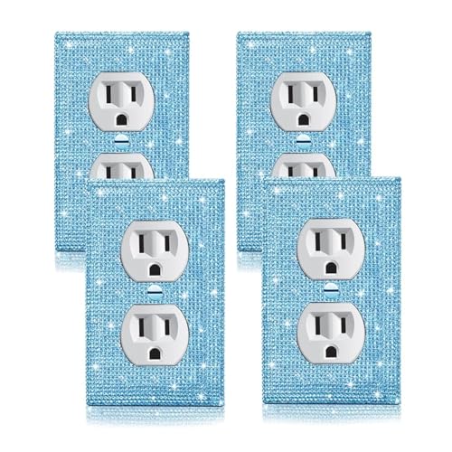 Image of 4 Pcs Outlet Covers Blue Rhinestones Wall Plate Toggle Light Switch Cover Decorative Durable Switch Covers Blue Rhinestones Outlet Light Switch