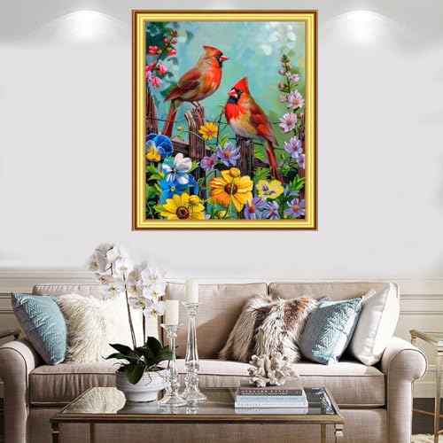 Image of Foxnyart Stamped Cross Stitch Kits Full Range of Embroidery Needlework Starter Kits for Beginners Adults 11CT Embroidery Patterns Art Crafts DIY Needlepoint Kit-Colorful Flowers Birds 16x20 inchs