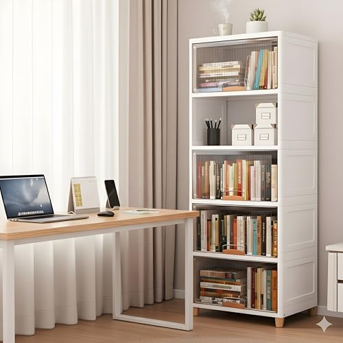 Image of DecoLogy Bookshelf for Home |Engineered Books Organizer for Study Room | Multipurpose Book Shelf for Home, Office |Book Organizer for Library | Living Room Furniture (Cupboard Rack-Transparent 5PCS)