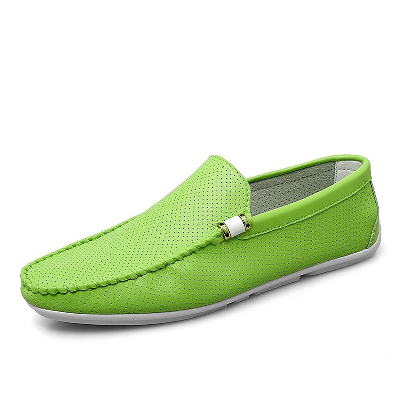 Loafers for Men Hollow Out Breathable Round Toe Vegan Leather Driving Loafers Anti-Slip Flat Heel Comfortable Walking Outdoor Slip-ons