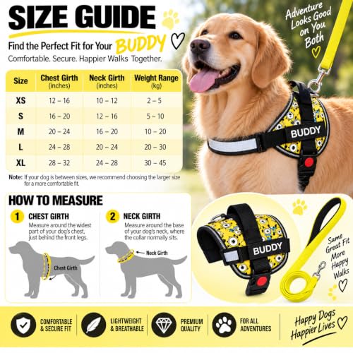 Image of Yellow Fun Print Dog Vest Harness with Leash, No Pull & Reflective