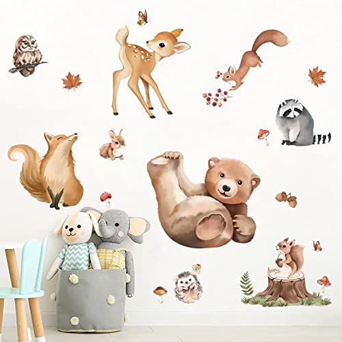 wondever Stickers Muraux Animaux des Bois Autocollants Muraux Mural Stickers Animaux Foret Ours Cerf pour Chambre Bébé Pépinière Cover
