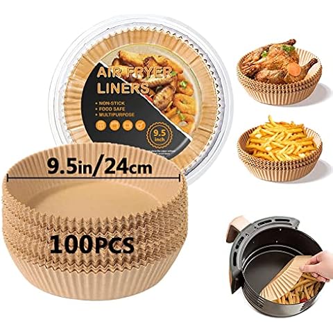 Backpapier für Heißluftfritteuse, 24cm Backpapier Airfryer 100 Stück Luftfritteuse Pergamentpapier Rund Cover