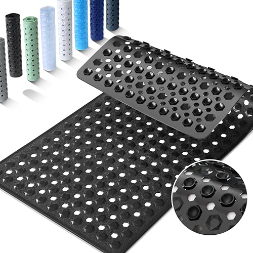 Yimobra Bath Tub Mat Non Slip, 34.5'x15.5' Long Shower Mat, Machine Washable Bathmat with Drain Holes and Suction Cups, Soft on Feet, Bathroom Essentials, Black
