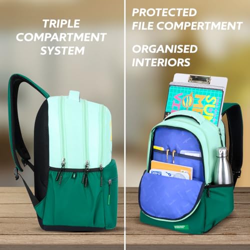 Image of United Colors of Benetton Unisex High-School Backpack CALAFIA | 3-Compartment Organised Daypack with Airmesh Padding | Backpack for School Girls & Boys | 26L Capacity