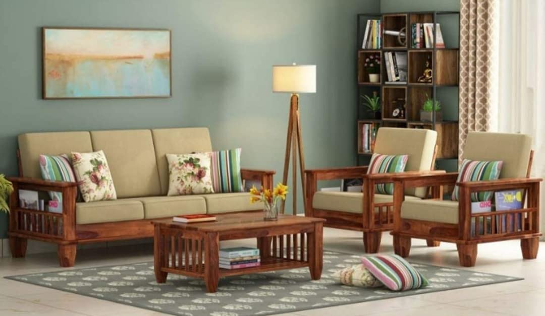 FURNITURES Solid Sheesham Wood 5 Seater Sofa Set | Wooden 3+1+1 Royal Maharaja Best Luxury Sofa Set | Wooden Furniture 5 Seater 3+1+1 (S modran, Sheesham Wood)-image-6