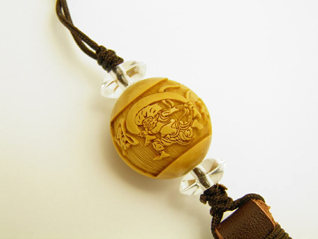 Amazon.co.jp: 風神雷神 柘植玉 彫刻 15mm 革紐ストラップ : ホーム