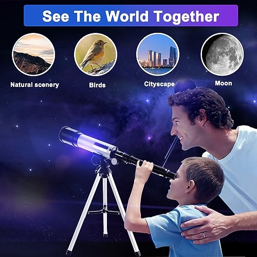 Telescope for Kids & Beginners Adults 50/360mm Astronomical Telescopes Zoom 90X HD Refractor Scope With Tripod (Blue) - Image 4