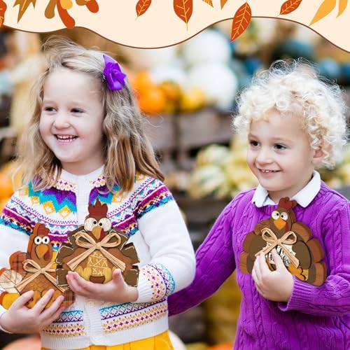 Ferraycle 3 Pcs Thanksgiving Turkey Decor Fall Decor Autumn Farmhouse Sign Rustic Tiered Tray Decorations Table Centerpieces Standing Wooden Block Sign for Halloween Home Kitchen - Image 3