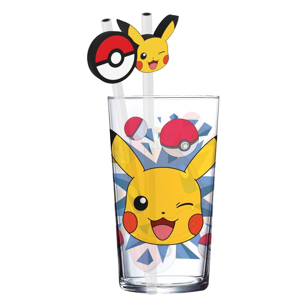 Stor Multicoloured Pokémon Glass Tumbler With Straws Pikachu 485 Ml