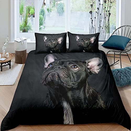 LUYAPOND Copripiumino Matrimoniale 260x240 Bulldog Francese Nero, Set di Biancheria da Letto in Microfibra, 1 Piumone Matrimoniale 240x260 cm + 2 Federe 50x80 cm