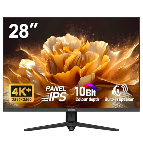 Gawfolk Gaming Monitor 28.5 Zoll 4K 60Hz, IPS PC Bildschirm mit Lautsprecher 3840 x 2560P, Computerbildschirm mit FreeSync, HDMI, DisplayPort, 178° Weiter Betrachtungswinkel, unterstützt VESA 75*75MM