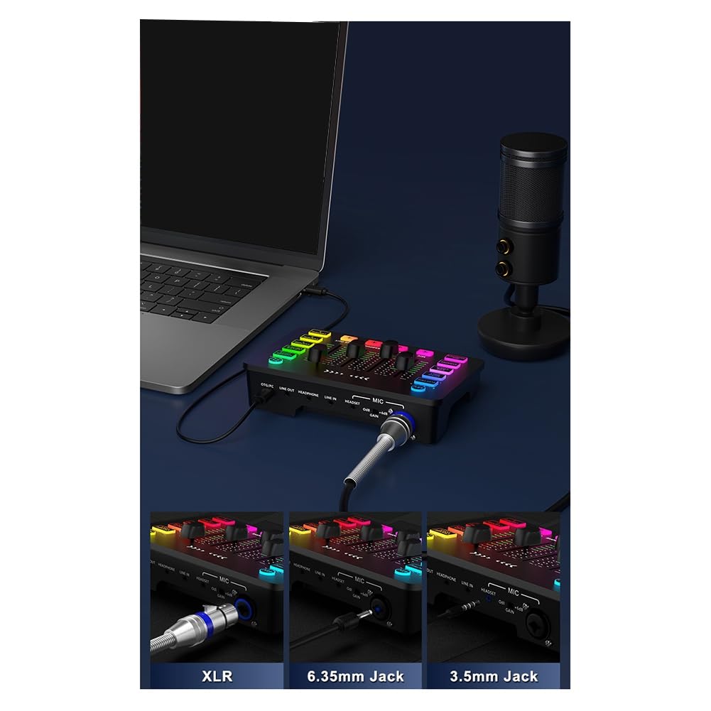 Mikser audio z kartą dźwiękową, akumulator z interfejsem mikrofonu XLR do podcastów/nagrywania