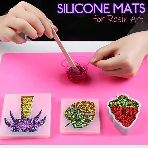 Image of LEOBRO Silicone Mat, Silicone Mats for Crafts, 2pcs Silicone Mat for Jewelry Resin Molds, Silicone Mats for UV Resin Molds, DIY Art Crafts, Hot Pink & Light Purple, 11.69 inch x 8.26 inch (Pack of 2)