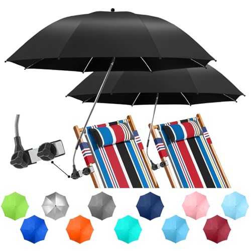 Image of 2 PACK Beach Umbrella with Clamp, 360 Adjustable Umbrellas for Chair, UPF50+ Umbrella for Beach Chair, Patio Chair, Wheelchair, Camping Chair, Golf Carts (Chair Not Included)