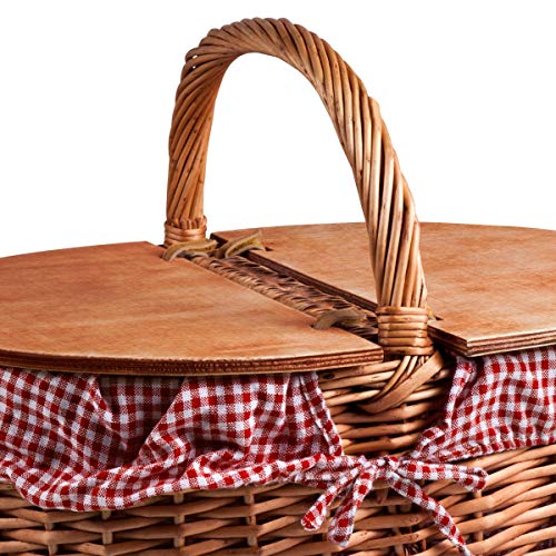 PICNIC TIME Country Picnic Basket, Sturdy Woven Wicker Basket with Customizable Split-lid Design and Removable and Washable Polycotton Vintage-Style Liner, (Red & White Gingham Pattern) by PICNIC TIME - Image 4