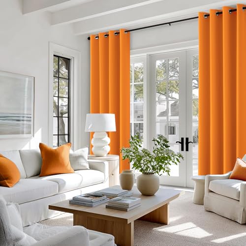 EMEMA Verdunklungsvorhänge mit Ösen 2er 140x245cm Orange Blickdicht Gardine – Ansicht 6