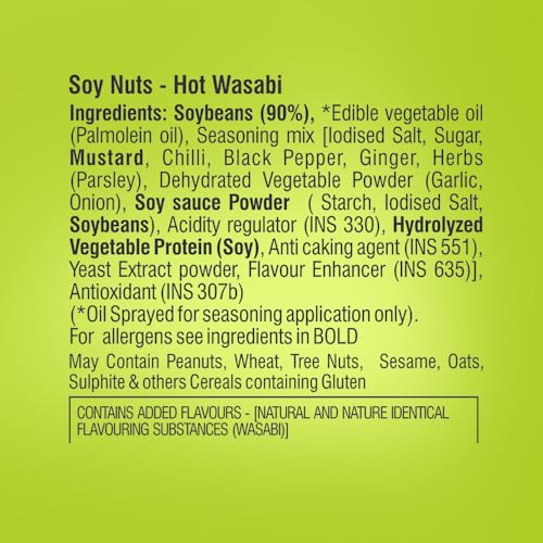 Image of Fiery Wasabi Fusion | Protein-Rich, Roasted Flavoured Soy Nuts | Ready-to-Eat | Zero Cholesterol, Gluten-Free | Healthy and Tasty Roasted Nutrient-Packed Namkeen Snacks (150g)