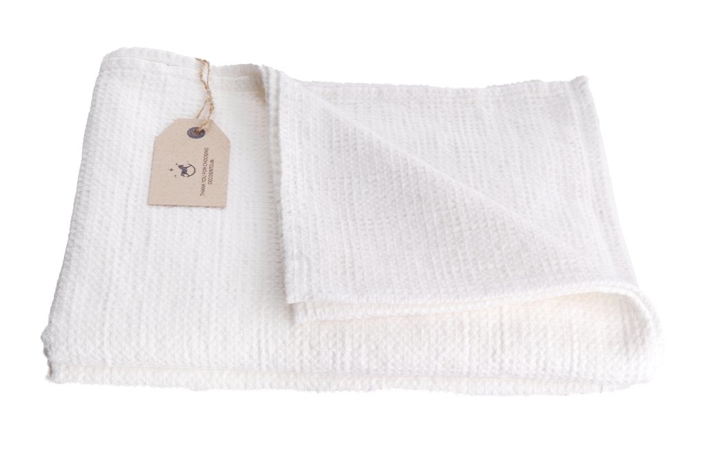 Drap de bain en lin gaufré Blanc 100 x 150 cm pour la douche