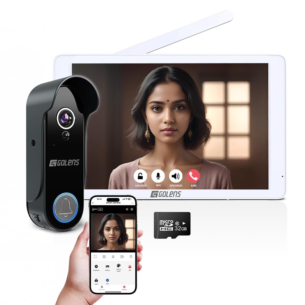 Golens Wireless Door Bell with Camera for Home | 1080P HD Video Door Bell with 8″ Touch Screen | Motion Detection | Smart Life App | No Monthly Fees | 2.4G/5G WiFi Supported | DB1