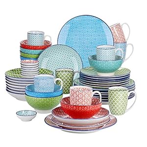 vancasso Combiservies porselein, tafelservies kleurrijk, macaron 48-delig servies set voor 8 personen