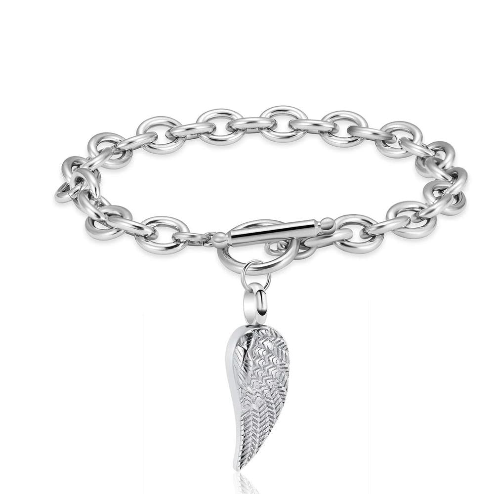 Biaihqie Women's Silver Cremation Jewelry Angel Wing Urn Bracelet For Ashes Memorial Bracelets Ashes Jewelry For Men