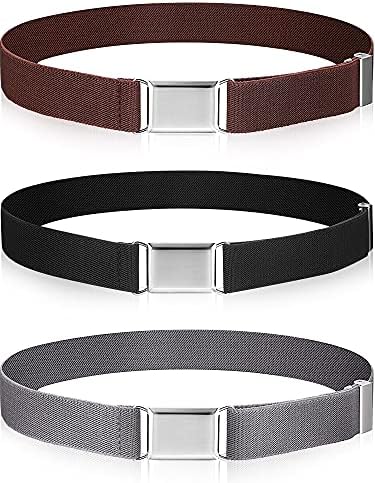 3 Pieces Kids Toddler Elastic Magnetic Belt Adjustable Buckle Stretch Belts with Silver Square Buckle for Boys Girls