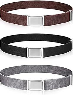 3 Pieces Kids Toddler Elastic Magnetic Belt Adjustable Buckle Stretch Belts with Silver Square Buckle for Boys Girls